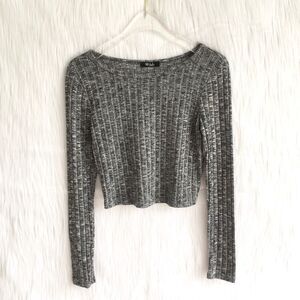 🔃Deb Ribbed Long Sleeve Gray Crop Top